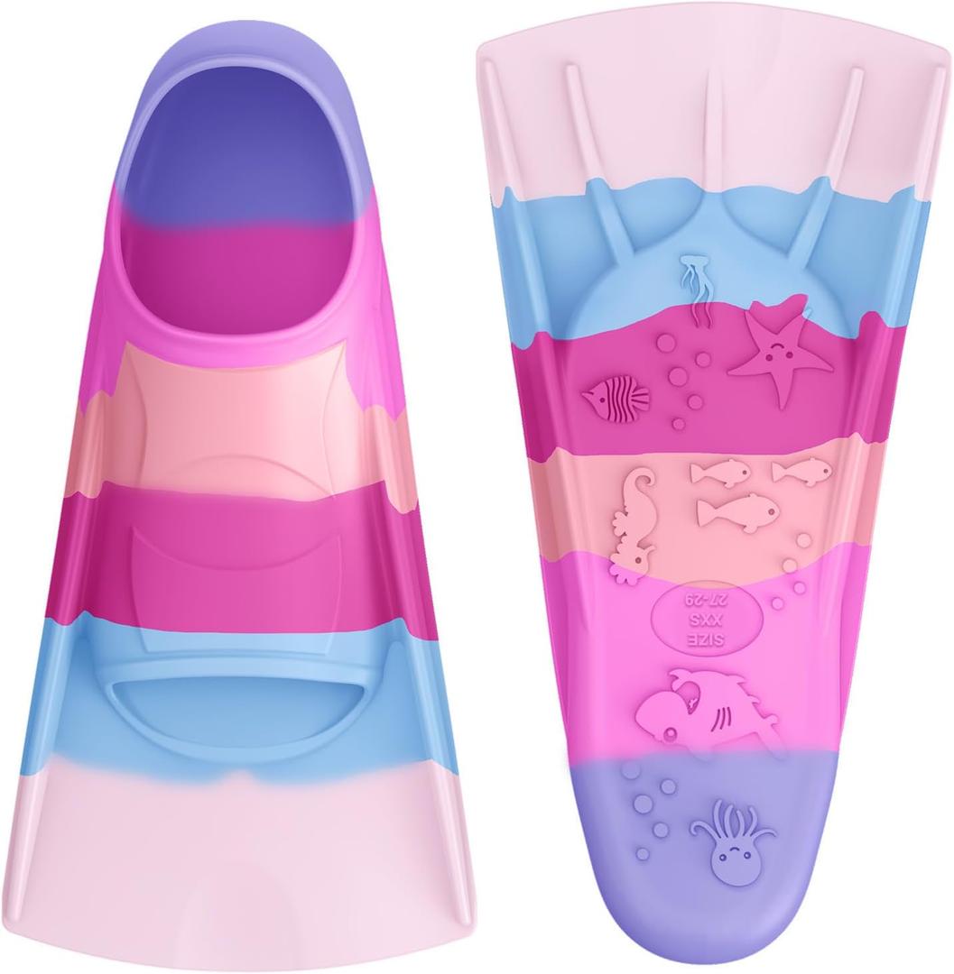Gintenco Swim Fins, Kids Swim Training Fins for Lap Swimming, Travel Size Flippers with Mesh Bag, Silicone Swimming Fins for Kids Teens Adults Women Men (XXS(Jr 11-12.5), CH08)