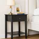 Fluted Nightstand, Farmhouse Night Stand with 1 Drawers, Mid Century Modern Side Accent Table,Bedside End Table for Bedroom, Living Room, Black