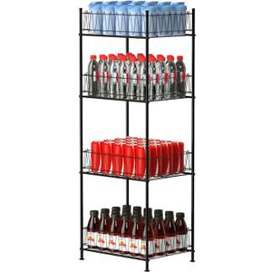 ETELI Water Bottle Organizer 4 Tier Free Standing Water Bottle Holder Storage Rack Floor Metal Drink Soda Can Organizer for Pantry Kitchen Food Storage, Black