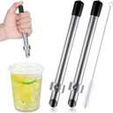 Lasnten 2 Pack Straw Puncher for Plastic Lids Lemonade Cups, Stainless Steel Straw Hole Puncher Punching Tools for Cafe Drinks Deli Container Squeezed Fresh Lemonade Stand Supplies(6.3 Inch,Black)