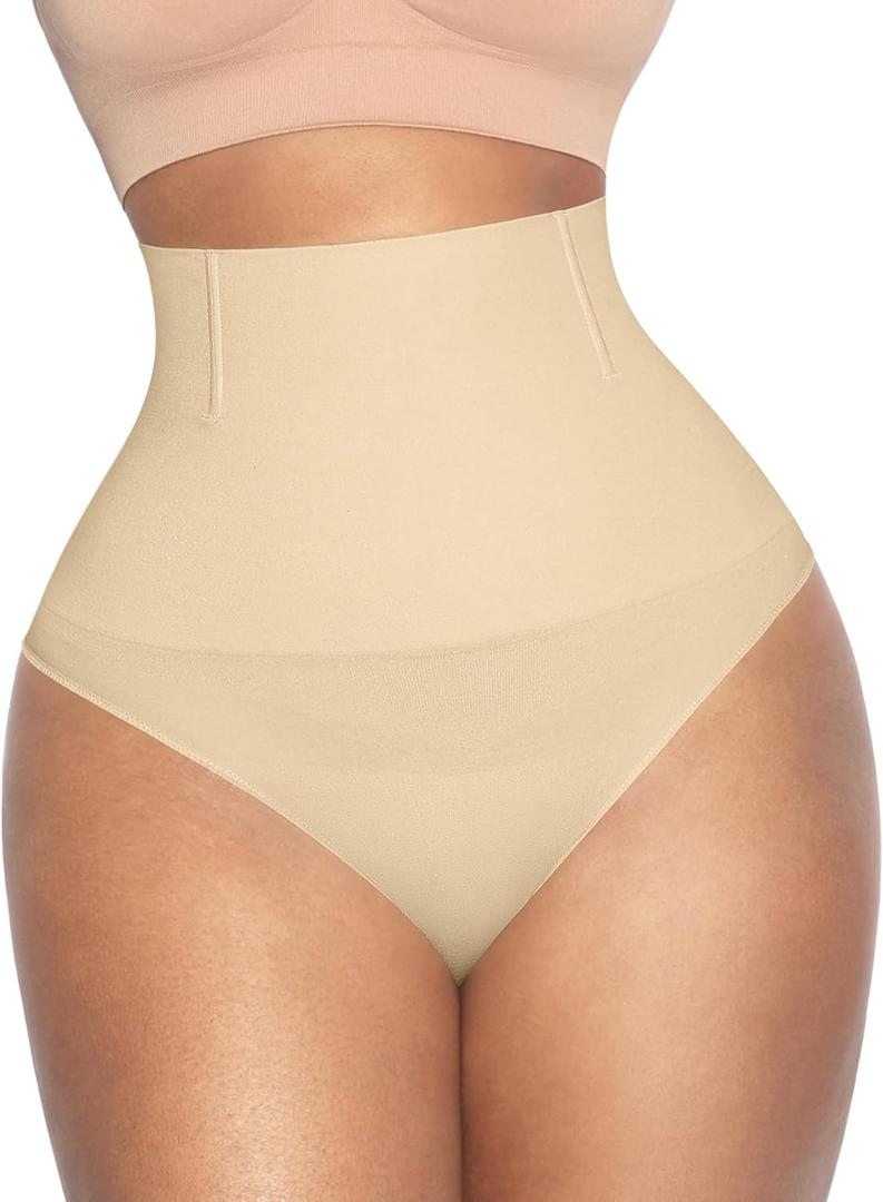 Lover-Beauty Tummy Control Thongs Mid Waist Shapewear for Women Seamless faja body shaper Low Belly Control Panties Underwear (X-Small-Small, Beige)