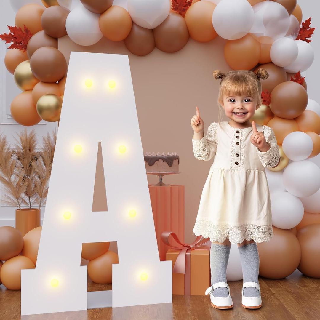 Bugame 3FT Light Up Letters, Quick 7-Min Setup No Edge Assembly Needed, Lightweight Foam Board Marquee Letters for Birthday Wedding Baby Shower Backdrop Decor, Letter A