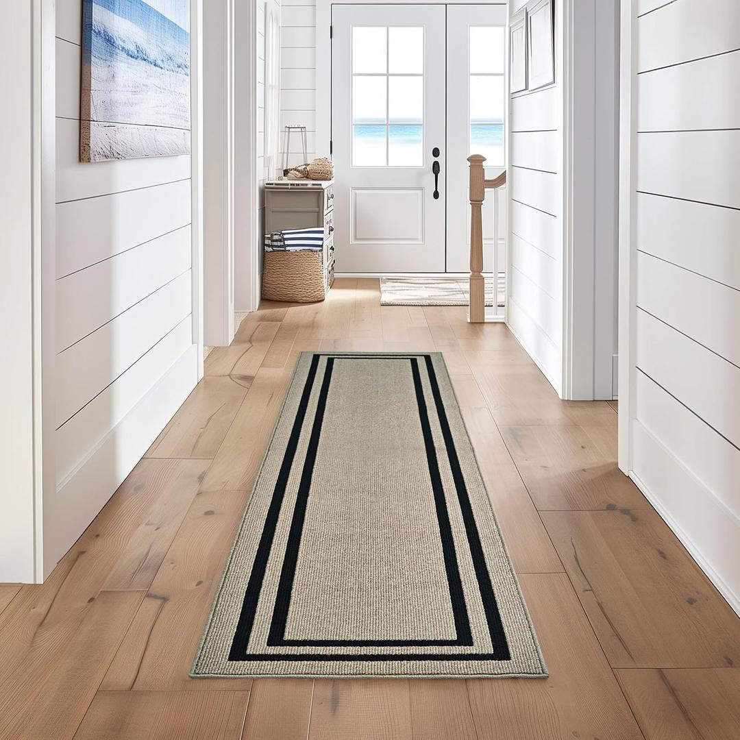 Nautica – Runner Rug | Indoor Runners for Hallways and Entry Rugs| Non-Slip and Non-Skid Entry and Kitchen Door Mat| Machine Washable Entryway Carpet Rugs | 2'2" x 8'| Double Border Natural Twist