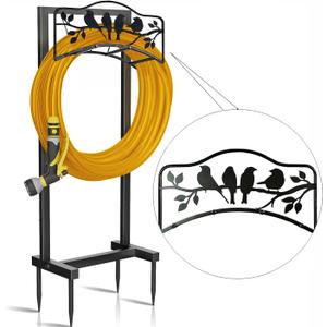 Garden Hose Holder Freestanding with 4 Spikes, Detachable Heavy Duty Water Hose Holders Stand, Reinforced Garden Hose Storage Rack for Lawn & Yard