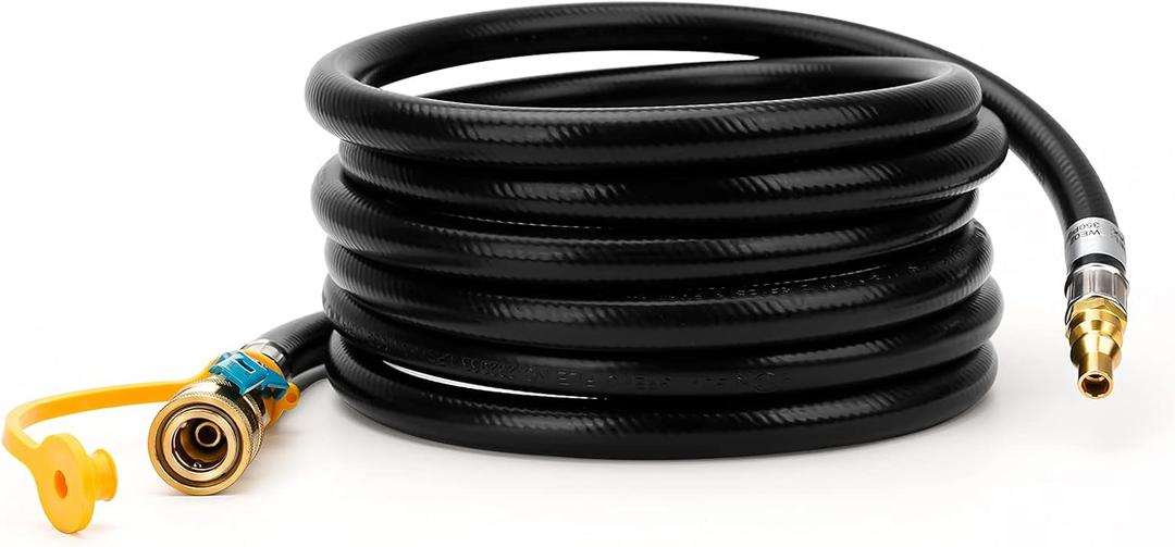 Stanbroil 12-feet Low Pressure Propane Quick-Connect Hose, Quick Disconnect Propane Hose Extension - 1/4 Safety Shutoff Valve & Male Full Flow Plug for RVs