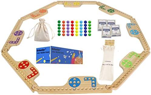 Grhonior Marbles and Jokers Board Game Pegs and Jokers Real Solid Wood (Pine) Game Board Wooden for 2-8 Players 8 Game Boards 8 Colors 40 Marbles 4 Boxes Card : Toys & Games