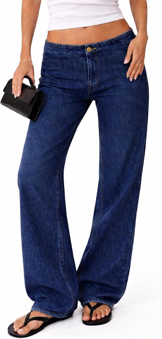 Low Rise Baggy Jeans for Women Wide Leg Denim Pants (XL)
