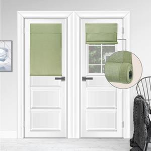 WDFour 100% Blackout French Door Curtains for Windows UV Protection, Noiseless Adjustable Roller Shade, No Drill Required, Fits Office Home Ward(24" Wx38 L,Matcha,Pack of 1)
