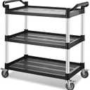 Utility Rolling Carts with Wheels, Large Size Plastic Service Carts, Heavy Duty Restaurant Cart with 4 Lockable Brake Wheels for Kitchen/Office/Warehouse (3 Tier - 34x17x37 inches / 510lbs)