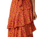 PRETTYGARDEN Women's Summer Floral Sundress Casual One Shoulder Tiered Ruffle Flowy Midi Beach Boho Dresses (Floral Orange Rose Red,Large)
