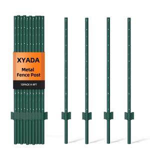 Metal Fence Post 4feet, Heavy Duty Garden Fence Post for Holding Wire Fence, Sign U Post Pack of 10 Sturdy Outdoor No Dig Fence Post for Garden Yard Green