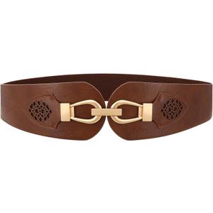 Womens Western Wide Waist Belt for Dress Vintage Stretchy Elastic Belt with Chunky Gold Buckle (Fits Waist 27"-30")