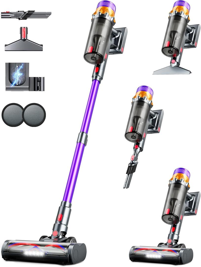 Cordless Vacuum Cleaner, 50KPA 70Mins 500W Vacuum Cleaners for Home, Self-Standing Stick Vacuums with LED Display, Anti-Tangle, Lightweight, Rechargeable Wireless Vacumm for Pet Hair Carpet Floor