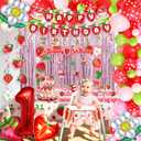 Strawberry 1st Birthday Decorations for Girls, Berry First Birthday Party Supplies, Sweet One Birthdays Party Decorations Including High Chair Banner Cake Topper Strawberry Theme Backdrop Tablecloth
