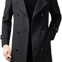 Men's Long Wool Trench Coat Winter Thick Warm Overcoat Notch Lapel Outerwear Medium