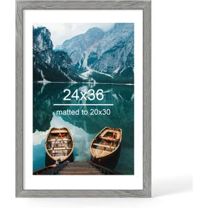 Hongkee 24x36 Frame, Rustic Grey Wood Style - Display Posters 20 x 30 with Mat or 24x30 without Mat, Wall Mounting Horizontal and Vertical, 1 Pack