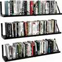 Floating Book Shelves Set of 3, Wall Bookshelf, 33 inch Long Wood Shelf for Wall Storage, Hanging Shelving for Bedroom, Bathroom, Living Room, Kitchen, Office and Plants (Black)