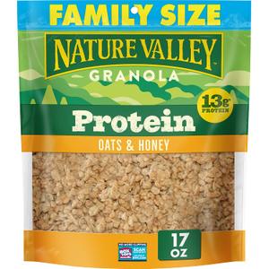 Nature Valley Protein Granola, Oats and Honey Granola, Resealable Snack Pouch, Family Size, 17 oz (EXP 02/26/27)