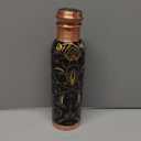 Pure Printed Copper Water Bottle - Leak Proof Ayurvedic Drinkware Copper Vessel for Sports, Gym, Outdoors, Yoga, Health Benefits (32.1 Ounces, Design 18)