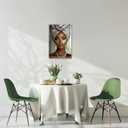 XLMDYYSW African American Wall Art Black Woman Portrait Canvas Print Girl Wearing Silver Headdress Picture Elegant Female Painting for Bedroom Home Framed (Silver, 16.00" x 24.00")