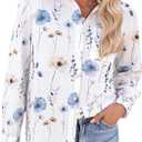 Wrinkle-Resistant Women's Button Down Shirts 2026 Spring Business Floral Prints Long Sleeve Casual Tops with Pockets, S