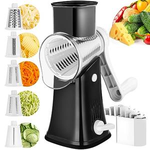 Rotary Cheese Grater, 5 in 1 Rotary Grater, Replaceable Stainless Blades Cheese Shredder, Cheese Slicer, Cheese Grater Hand Crank, Easy to Clean Kitchen Gadgets with Storage Box
