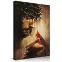 EAGLOG Jesus Christ with Red Cardinal Canvas Wall Art, Crown of Thorns Christian Religious Decor, Bird on Hand Spiritual Artwork for Living Room Bedroom Church Prayer Room Home Decorate