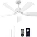 Onffo 42 Inch Ceiling Fan with Light & Remote, Low Profile White Ceiling Fan, Quiet, Dimmable LED, Reversible DC Motor, APP Control, Timer, for Bedroom Indoor/Outdoor Use