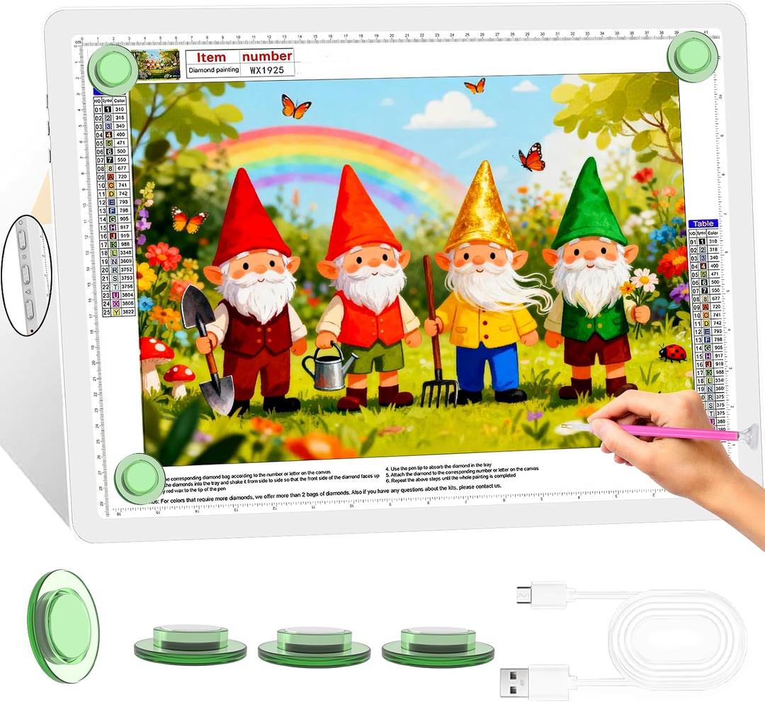 KOBAIBAN A3 Magnetic Light Box for Tracing, Rechargeable Diamond Art Light Board with Side Physical Buttons, 3 Color Light Modes Super Bright Light Pad for Diamond Painting, Weeding Vinyl (White)
