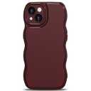 Anuck for iPhone 15 Plus Case Wave, Curly Frame Design for Women Girls, Cute Wavy Solid Color Aesthetic Phone Case Soft Flexible TPU Shockproof Full-Body Protective Cover 6.7" - Wine Red