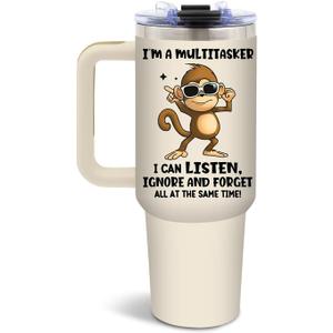 DUUV Multitasker Tumbler 40 Oz, Funny Monkey Design, Stainless Steel Insulated Mug with Humorous Multitasking Quote, Christmas Thanksgiving Gift for Busy Individuals, Co-Workers, and Friends, 1PCS
