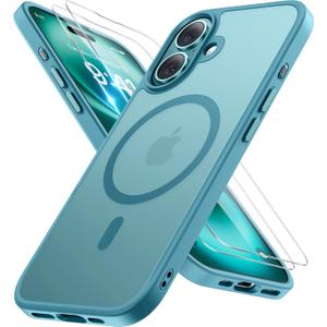 Miracase Magnetic Series for iPhone 16 Case [Compatible with MagSafe] [with 2X Screen Protectors] Military-Grade Protection, Slim Phone Cases for iPhone 16 6.1 inch - Green