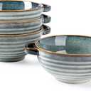 GBhome Ceramic Soup Bowls with Double Handles, 24 OZ Soup Cups Set for Soup, Cereal, Stew, Salad, Noodles, RamenMicroware &Dishwasher Safe, Set of 4 (Space Blue)