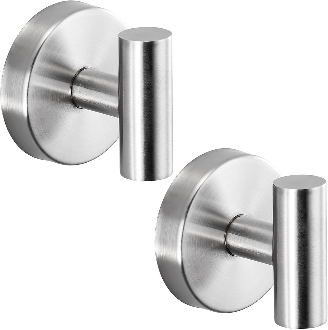 Suction Cup Hooks for Shower - Bathroom Reusable Hooks for Towels, Robes & Loofah - No-Drill Mounting on Kitchen,Walls,Metal,Glass,Mirrors,Tile & Smooth Non-Porous Surfaces (2, Brushed Nickel)