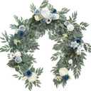 Ling's moment Flower Garland - 6FT Eucalyptus & Rose - Sweetheart Table Decor for Wedding Reception, Artificial Arch Floral Garland for Mantle, Christmas, Beach Decoration, Dusty Blue & White