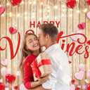 Happy Valentine's Day Backdrop Red Pink Love Hearts Rustic Wood Photography Background for Valentine's Day Party Decoration Photo Booth Props Romantic Event Supplies 8x6FT