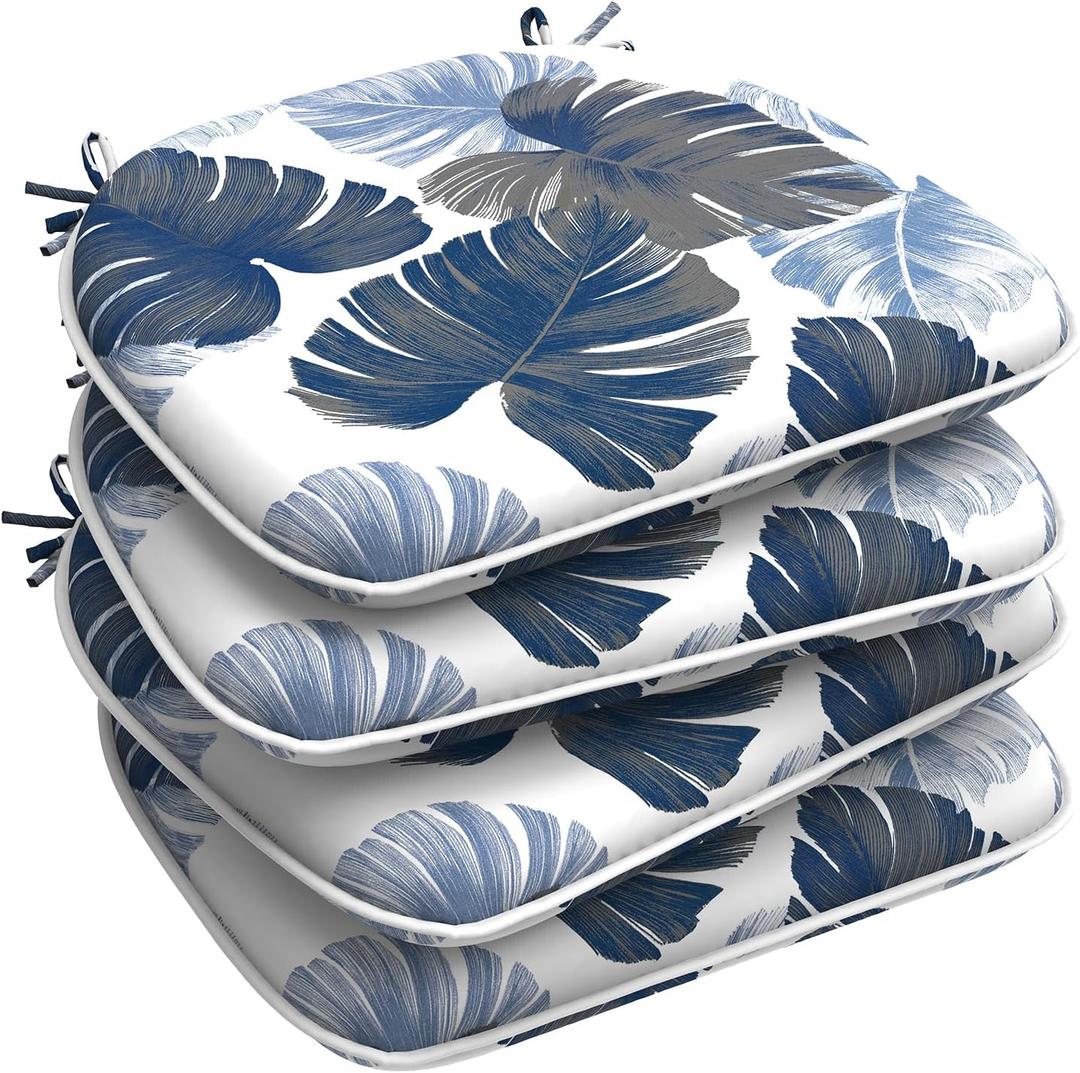 LVTXIII Indoor/Outdoor Chair Cushions Seat Cushions with Ties, Patio Chair Pads D16xW17 Inch for Patio Furniture Garden Home Office Decoration 4 Pack, Big Leaves