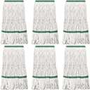 6 Pack Heavy Loop End Cotton String Mop Head Heavy Duty Mop Head Commercial Refills Mop Head Replacement for Home Industrial Commercial Floor Cleaning(White, Green)