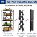 5 Tier Foldable Storage Shelf with Wheels, Heavy-Duty Metal Shelving Unit, No Assembly Book Shelf Rolling Storage Rack for Garage, Kitchen, Pantry, Closet, Exhibition, Office Decor, Black