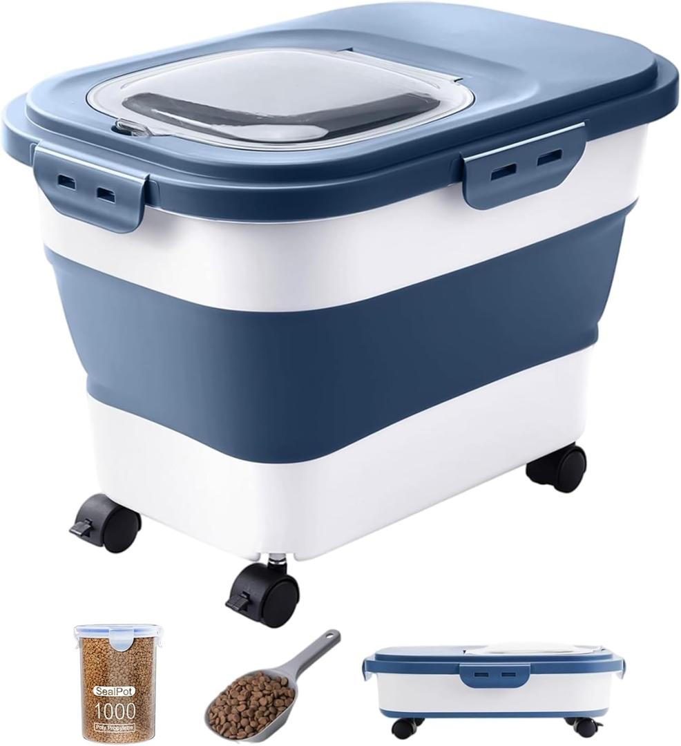 20-23 Lbs Dog Food Storage Container - Collapsible Dog Food Container with Wheels Airtight Lids, Scoop and Small Container, Pet Food Storage Dry Food For Dog, Cats and Other Pet (Blue) 20-23 Lbs Dog Food Storage Container - Collapsible Dog Food Container with Wheels Airtight Lids, Scoop and Small Container, Pet Food Storage Dry Food For Dog, Cats and Other Pet (Blue)