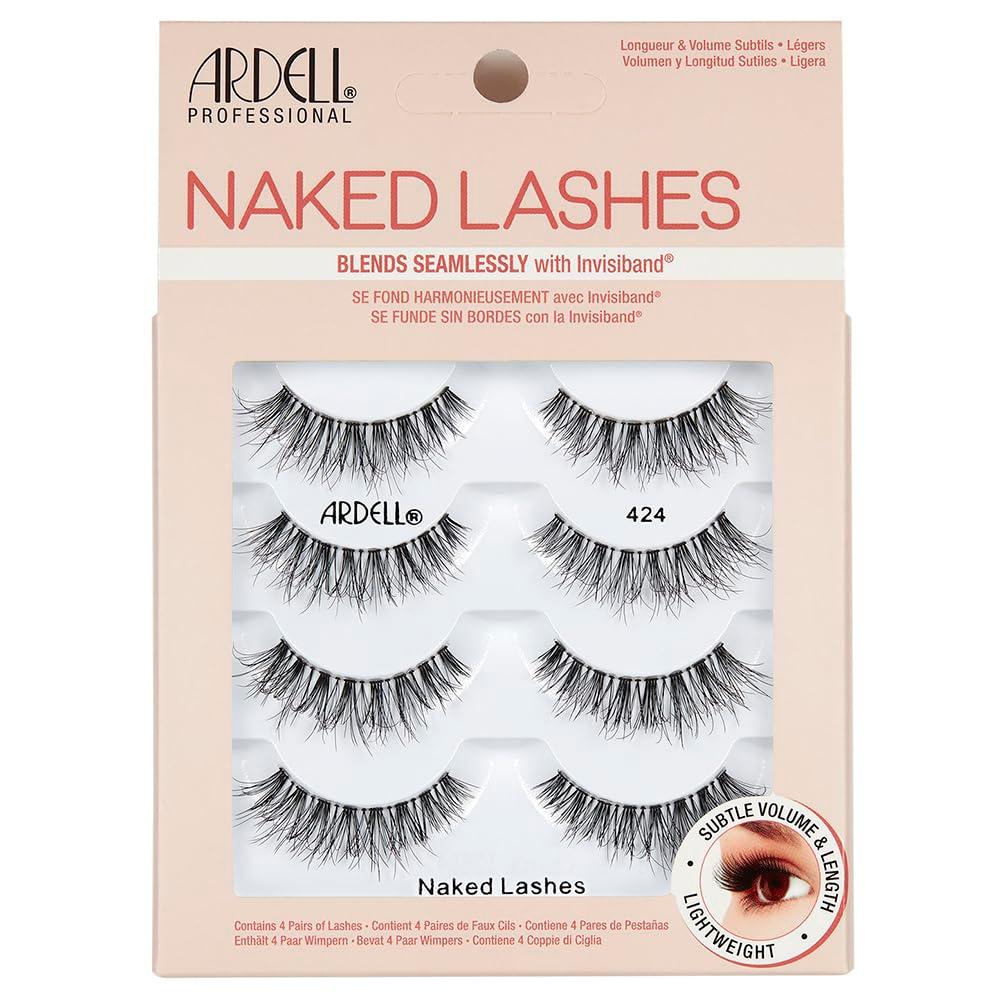 Ardell Naked Lashes 424  Lightweight Natural False Eyelashes with Invisiband, Subtle Volume & Length, Wispy Strip Lashes, 4 Pairs, 1 Pack