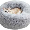 BODISEINT Modern Soft Plush Round Pet Bed for Cats or Small Dogs, Mini Medium Sized Dog Cat Bed Self Warming Autumn Winter Indoor Snooze Sleeping Cozy Kitty Teddy Kennel (20'' D x 8'' H, Light Grey)