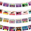 4pcs Cassette Tape Banners, Durable Radio Cassette Tapes Pattern Banners Funny 80s Retro Party Decorations Suitable for Hip Hop Music Party Decoration Supplies