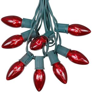 C9 Red Christmas Lights - 25 Ft Hanging String Set for Outdoor & Roofline