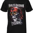 Harley-Davidson Men's Distressed Shady Skull Short Sleeve T-Shirt, Solid Black (X-Large Tall)
