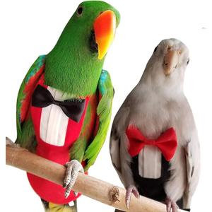 QBLEEV 2 Pack Bird Diapers, Cockatiel Tuxedo Flight Suite, Reusable Parrot Nappy Clothes Costume for Wedding Party Birthday Cosplay Photo, Pigeon Pants Urine Wet Suit for Conure Macaw Budgies Parakeet