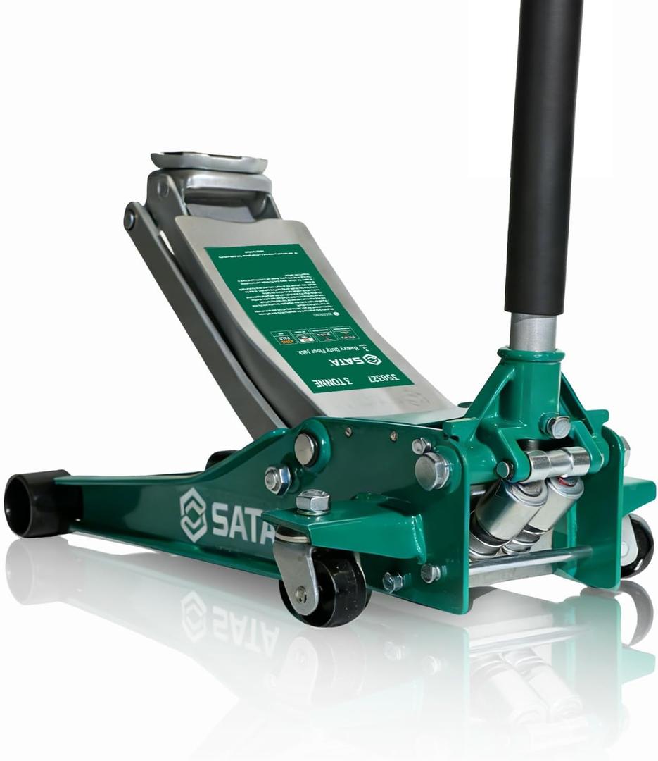 SATA 3-Ton (6,600 lb) Heavy-Duty Steel Floor Jack Ultra-Low Profile Design (2-11/16 Height) with Dual-Piston Quick Lift Pump, Tested for 1.5X Overload for Ultimate Safety