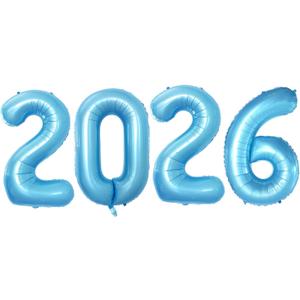 Goer 42 Inch 2026 light Blue Foil Number Ballons For 2026 New Year Eve Festival Party
