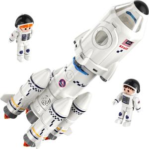 TEMI Space Toys for kids 3-5 5-7 8-10 - Rocket Ship Toys for kids 3-5, Spaceship Astronaut Toys with 2 Astronauts, Projection Lamp, Outer Space Themed Gifts for Toddler Boy Girl 3 4 5 6 7 8 9 Year Old