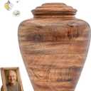 Wooden Cremation Urns for Human Ashes with Photo Frame & Heart Necklace for Ashes, Mango Wood Memorial Urn for Adults Men & Women, Decorative Funeral Urn 10x8 (220 Cu in)